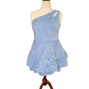 NWT Icy Blue One Shoulder Tank Sequin Short Dress
